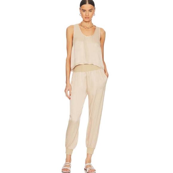 Bobi Beige Women Cropped Woven Satin Tank Size Large - Picture 3 of 13